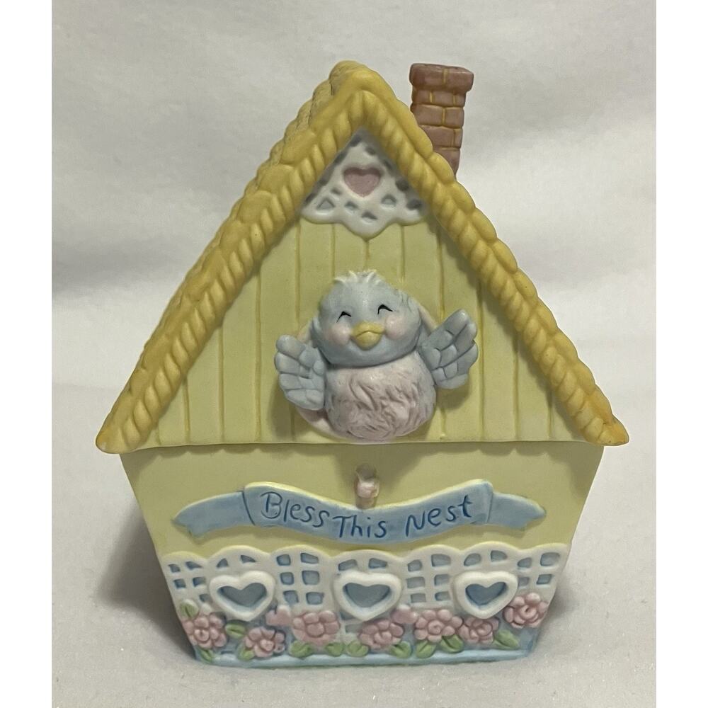 Vtg 1998 Figis Bless This House Ceramic Birdhouse Cheese Gift Box Marshfield WI
